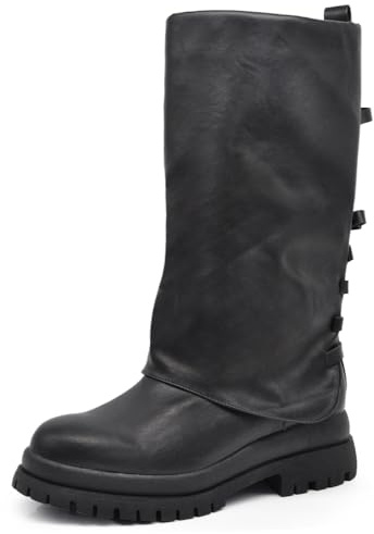 IF Stivali Biker Stile Motociclista da Donna con Fibbie Posteriori Regolabili Ghetta Suola Carrarmato MP2751-5 Nero N.41