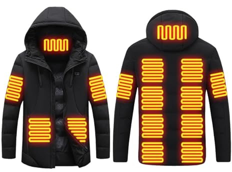 Bastwahl Blouson Chauffant Homme Femmes Électrique USB Manches Longues et Plusieurs Zones Manteau Doudoune Chargement Lavable Imperméable D'extérieur Vêtements Noir pour Moto Chasse Randonnée Ski