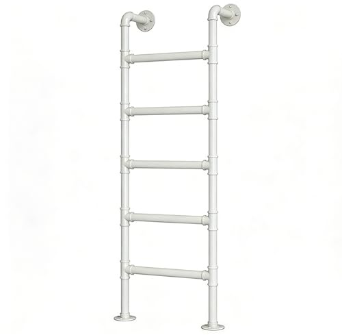 ZENSTYW Escalera De Metal Montada En La Pared,Escalera para Interior De Litera,Carga De 330 Libras,para Sótano,Biblioteca,Blanco(175cm/69in)