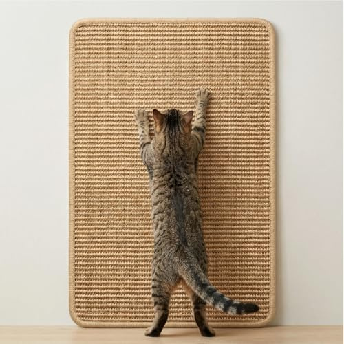 Klösmatta för katter i sisal, 60 x 40 cm, sisalmatta med kardborreband, självhäftande möbelskydd katt för soffa och vägg, (Naturlig)