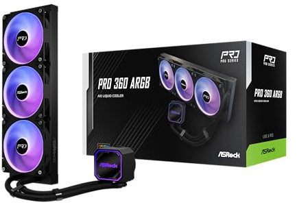 ASRock Pro 360 ARGB AIO Liquid CPU Cooler, 360mm Radiator, Triple 120mm PWM Fans, Addressable RGB, Intel LGA1700/1851 & AMD AM5/AM4 Compatible