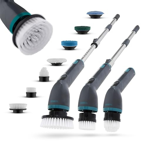 Tower Whiziwand XL Electric Spin Scrubber, 2 Speed Settings, 7 Interchangeable Heads, Rechargeable Cordless Design, Telescopic Handle, Waterproof (IPX8), Anthracite & Teal, T769014TL