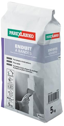 Parexlanko - Enduit à Bandes - Blanc - Réalisation de joints de plaques de plâtre - Maçonnerie intérieure - Haute adhérence - Prise rapide - 5kg