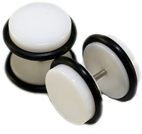 White Acrylic Fake Cheaters Faux Illusion Plugs 1/2 inch 12mm 1 Pair Largest