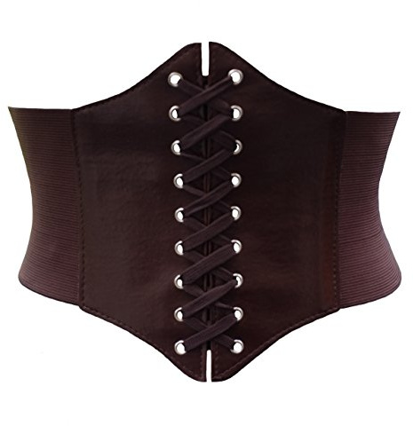 ELASTIC CINCHED WIDE CORSET BELT (Small (UK 8-14), Brown)