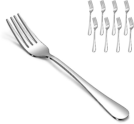 SANTUO Stainless Steel Salad Forks Set, 8-Piece Mirror Polished Table Forks Dinner Forks Flatware Set with Long Handle Use for Home, Restaurant or Camping, Dishwasher Safe (Silver 7.3 Inch)