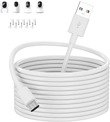 ACAGET 5 m USB-Ladekabel auf Micro-USB für XIAOMI Kamera 2K/Pro, Stromverlängerungskabel für Sicherheitskamera für Xiaomi MI/YI/Cloud Kamera, Wyze/Nest/Arlo Q/Furbo Dog Cam, Weiß
