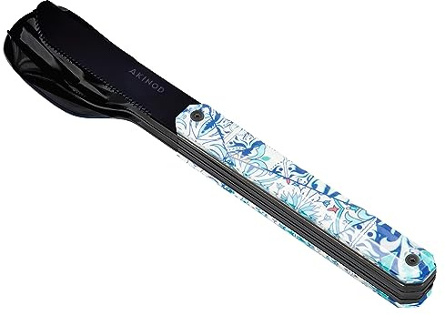 Akinod Gourmet Elegant Straight Bestick Med Magnetisk Insats (kniv, gaffel och sked) - magnetiskt rakt bestick 12H34 mod.BLACK MIRROR Azulejos