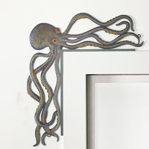 FairySandy Metal Door Frame Decoration 11.81 x 10.43 Inches Octopus Themed Home Decor for Indoor Outdoor Door Window Home Office(Vintage Color)