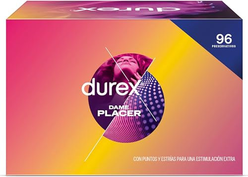 Durex Preservativos Dame Placer, Con Puntos y Estrías, Extra Lubricados,Forma Easy-On, 96 condones