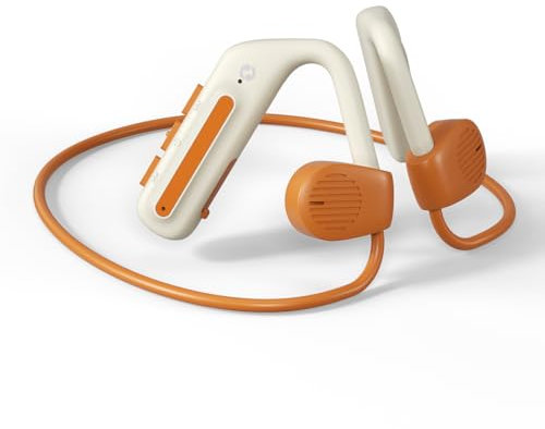 Avantalk Clan S1 - Ecouteurs Sportifs Ouverts sans Fil pour la Course à Pied de Vélo avec Maintien sécurisé, Commandes intégrées, Son cristallin et autonomie prolongée de 15 Heures, Orange et Beige