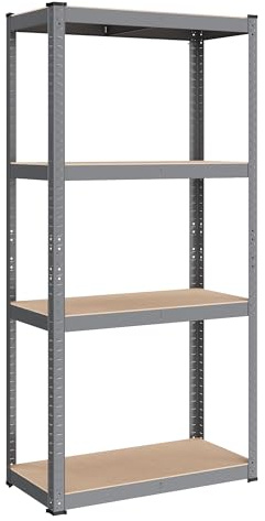 SONGMICS tung hylla, källarhylla, förvaringshylla, 40 x 80 x 160 cm, hylla med stålram, lastkapacitet upp till 520 kg, 4 justerbara hyllor, grå GLR044G01