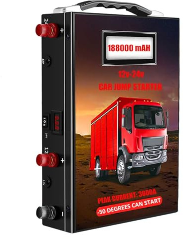 LZAHSH 3000A Arrancador De Coches,188000mAH 12V/24V Arrancador De Baterias De Coche -50°C~80°C Arrancable con IluminacióN De Emergencia, para VehíCulos Gasolina/Diesel