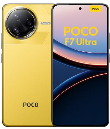 POCO F7 Ultra Smartphone, 16 + 512, gul, 5 300 mAh batteri, 120 W Hypercharge, Xiaomi HyperAI | 120 Hz AMOLED, HyperCharge, Snapdragon-processor, 50 MP kamera, dubbla SIM, Xiaomi HyperAI, mobiltelefon utan kontrakt