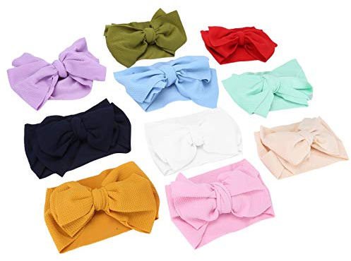 ACOGEDO Mjukt Nylon Baby Hårband Set - 10 St Elastiska Pannband för Spädbarn och Barn i Olika Färger - Bekväma och Icke halkhårtillbehör