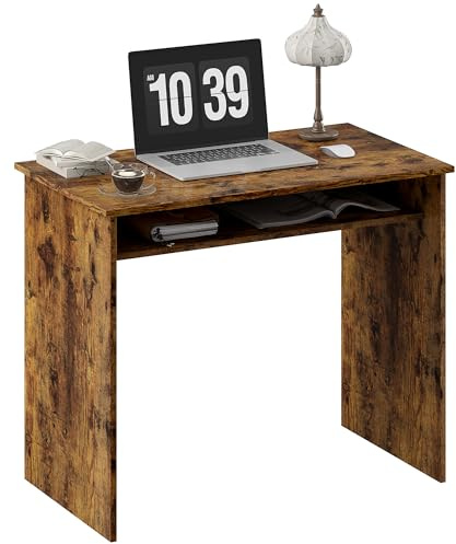 HOMCOM Modern Computer Desk, Home Office Table, Small Writing Desk with Storage Shelf, 90 x 50cm, Rustic Brown