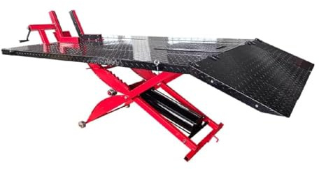 KATRAX 1000 lbs Motorcycle Lift Table, Pneumatic Foot Pedal Hydraulic Pump Scissor Lift for Motorcycle & ATV Repair, with Wheel Chock & Side Extensions