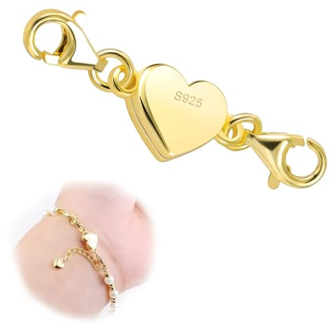 Koprek 925 Sterling Gold Heart Magnetic Necklace Clasp, Magnetic Jewelry Clasp, Double Lobster Clasp, Golds Magnetics Clasps for Necklaces Extender, Suitable Most Chain and DIY Jewelry Making(Gold)