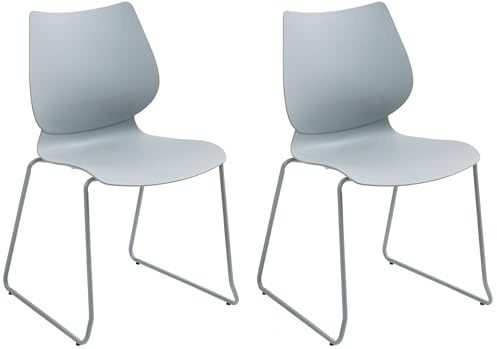 CLP Stapelstühle 2er Set Houma, platzsparender Stuhl, stapelbar, mit Rückenlehne, Sitzschale aus Kunststoff, stabiles Metallgestell, Farbe:grau