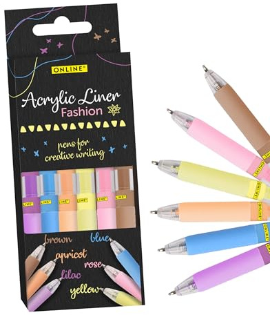 Online Lápices acrílicos Fashion, 6 rotuladores acrílicos a base de agua, colores pastel, secado rápido en madera y plástico, también como rotuladores de vidrio o piedras para pintar I marcador