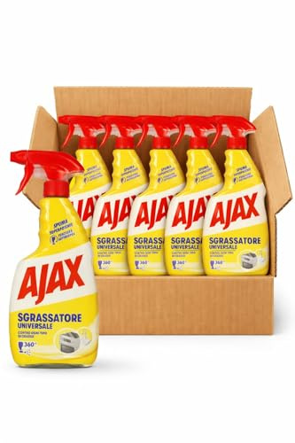 Sgrassatore Universale Spray 360° – 5 Flaconi da 600ml – Detergente Multiuso con Spuma Superpotente – Rimuove Grasso Ostinato da Cucina, Forno e Superfici Lavabili per Ajax