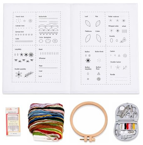 Duronge Libro de Bordado DIY, Guía de Ejercicios de Costura para Principiantes, Libro de Bordado a Mano para Principiantes con Kit de Costura Instrucciones para Adultos, Amantes de las Manualidades