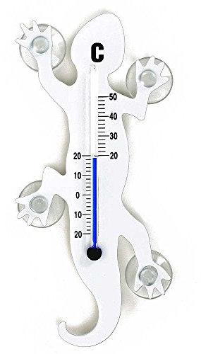 HAB & GUT -TG001-WEISS- Fenster - Thermometer Gecko Weiss aus Metall, 14 cm mit 4 starken Saugnäpfen zur Befestigung innen und außen
