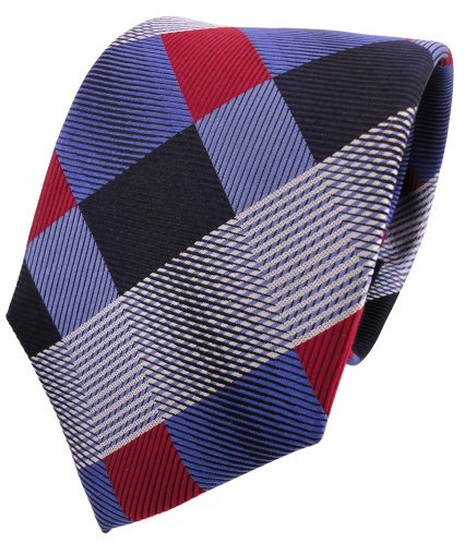 TigerTie Designer Seidenkrawatte in blau rot silber kariert