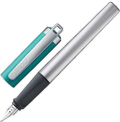 Lamy nexx opal green Füller - Füllhalter mit rutschfestem Griff & polierter Linkshänder-Stahlfeder (LH) in Strichbreite M - dreieckiges Gehäuse aus Aluminium - inkl. Tintenpatrone T 10 blau