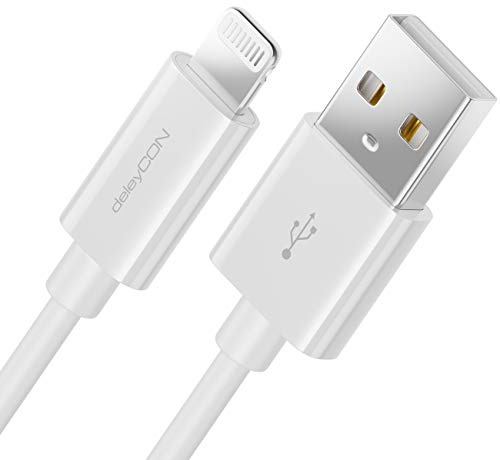 deleyCON 1m Lightning 8 Pin USB Ladekabel Datenkabel MFi Zertifiziert für Apple iPhone 14 Pro Max 14 Pro 14 Plus 14 SE 13 Pro Max 13 Pro 13 Mini 12 Pro Max 12 Pro 12 Mini - Weiß