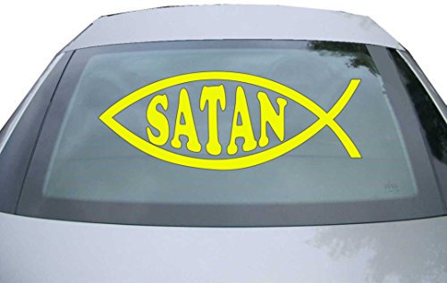 Indigos UG Aufkleber Heckscheibe & Motorklappe - neongelb - 600x225 mm - Satan Fisch - selbstklebender Sticker für Auto, Fenster, Bus oder LKW