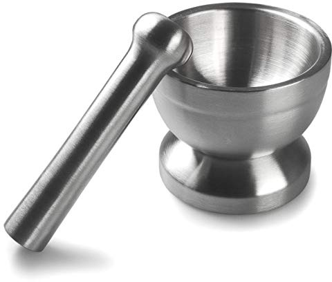 YOUZiNGS Mörser aus rostfreiem Edelstahl mit Stößel, inkl. transparentem Deckel, rutschfester Boden, schwere 789 g Ausführung, Ø innen 8,5 cm, 8,2 cm Höhe, zum Mahlen und Zerstoßen