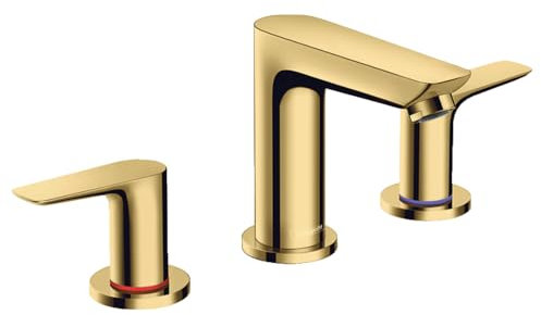 hansgrohe Wasserhahn Talis E 3-Loch Waschtischarmatur, Auslauf Höhe 150mm mit Zugstangen-Ablaufgarnitur, Polished Gold Optik