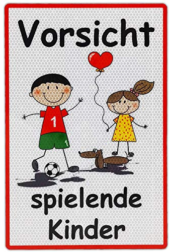 UvV Warnschild Vorsicht spielende Kinder 30 x 20cm reflektierend - hochwertiges Alu-Dibond Schild - bedruckt mit reflektierender Folie - gute Sichtbarkeit auch bei Dunkelheit (weiß)