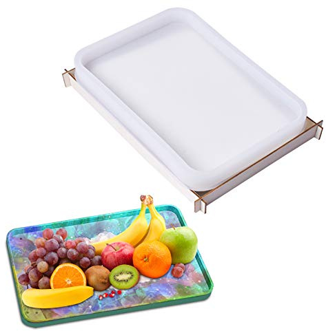 AvoDovA Stampo Vassoio Silicone Grande, 28 x 19cm Stampi in Resina Epossidica, Stampo Resina Vassoio Frutta con Bordo, Stampo per Colata Sottobicchiere Rettangolari Fai da Te