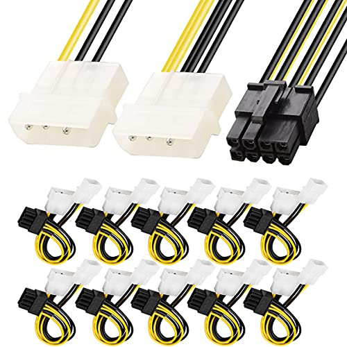 Xiatiaosann 8 Pin PCIe to Molex, Dual x 4 Pin Molex to 8 Pin PCI Express Power Cable LP4 to PCI-E Video Graphics Card Power Adapter Cable Y Splitter 16cm 6.3 Inch, 10 PCS