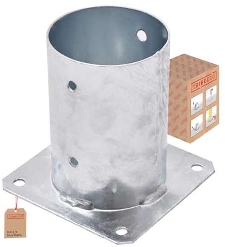 TRIBECCO® Douille à visser pour poteaux en bois rond galvanisé à chaud (Ø 100 mm) Support de poteau douille de sol rond Support de clôture manchon plaque de fond ancre