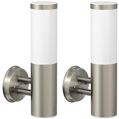 ledscom.de 2 Stück Wandleuchte PORU für außen, IP44, Edelstahl, edelstahl matt, rund, 1x E27 max. 40W