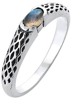 Kuzzoi Herrenring mit Labradorit Stein Moderner Ring 925 Silber | eleganter Silberring mit teils oxidierter Ringschiene Bandring für Männer in der Ringgröße 60 - 66