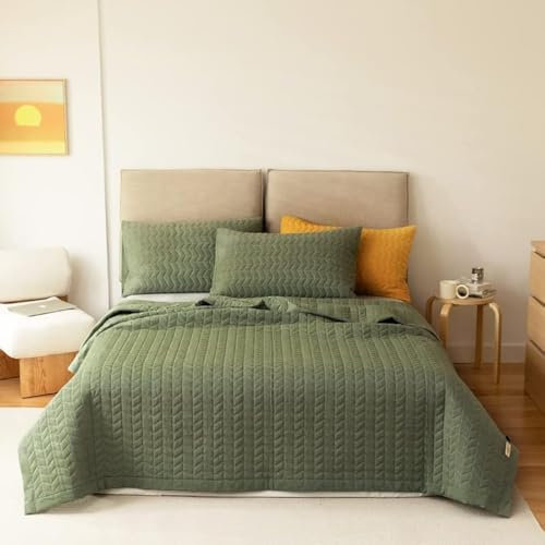 Lunoroey Bedspread Double Size Green Soft Microfiber Lightweight Quilted Bedspreads Coverlet All Season Bedding Set (1 Quilt, 2 Pillow Shams)
