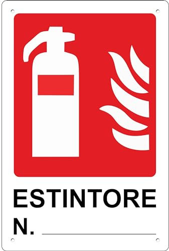 Pubblimania ESTINTORE N° Cartello di sicurezza in alluminio metallo composito 3 mm di spessore (Cm 20x30) (Estintore N.)