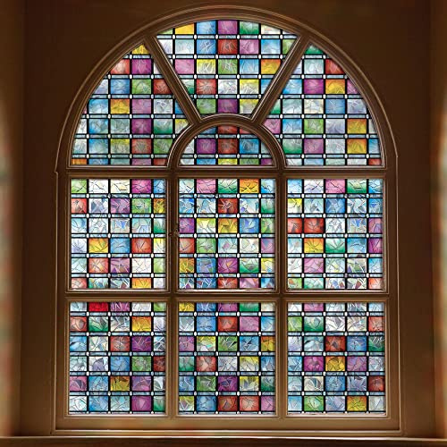 FEOMOS Rainbow Window Tint, Static Cling Window Film Privacy, Stained Glass Vinyl, Decorative Stickers Anti UV for Home 60 x 200cm