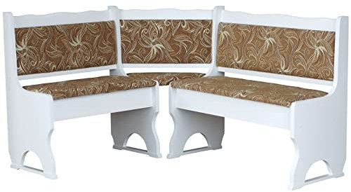 k koma Banco esquinero de madera de pino, blanco con acolchado flor clara, madera maciza, 160 x 180 cm