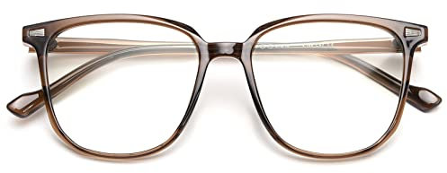 KOOSUFA Mode Blaulichtfilter Brille Damen Herren Retro TR90 Groß Brillengestelle Anti Blaulicht Brillen Ohne Sehstärke Computerbrille Dekobrille Gaming Brille Anti Müdigkeit mit Etui Braun