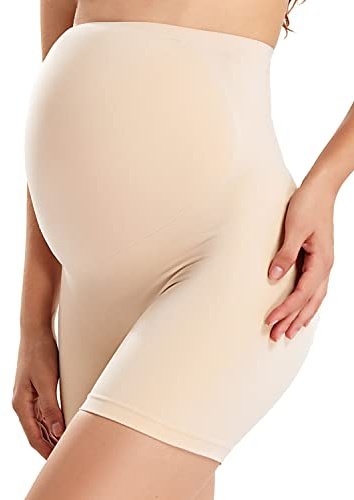 Gratlin Women's Seamless Maternity Shapewear for Dresses Pregnancy Shorts Panties High Waist Mid-Thigh Underwear Beige XX-Large