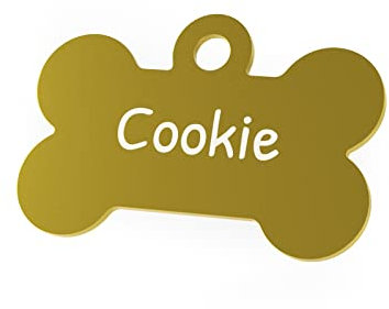 ENGRAVO Hundemarke mit Gravur in Gold 32mm | Knochen Halsbandanhänger personalisiert | Namensschild für Halsband | Anhänger Marke für Hunde, Welpen & Katzen | Dog Tag mit Wunschgravur