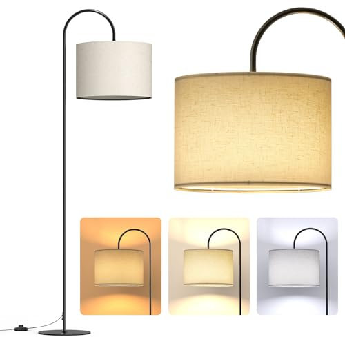 Lithomy Lampada da Terra, Rotonda Lampada Soggiorno da Terra LED Dimmerabile 12W con 3 Temperature Colore, Piantana LED Lettura con Paralume Lino e Interruttore a Pedale per Soggiorno, Camera