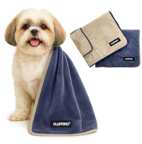 FLUFFINO Hundehandtuch 2er Set - 90 x 50 cm - extrem saugfähig und weich | Waschbar bei 60°C, schnell trocknendes Mikrofaser-Handtuch für kleine & mittelgroße Hunde