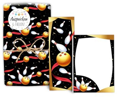 Mitgebsel-Set 12 Geschenkpapierbögen + 12 Lesezeichen + 12 Mini-Notizblöcken + 12 Aufkleber Bowling Kegeln für Jungen Mädchen Gastgeschenke für Kindergeburtstag Giveaways