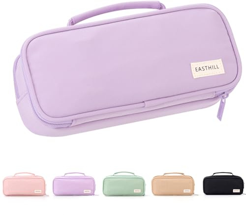 EASTHILL große Kapazität Federmäppchen Pen Pouch Organizer Canvas Bleistift Tasche mit Griff Schulbedarf für Mädchen-Lila